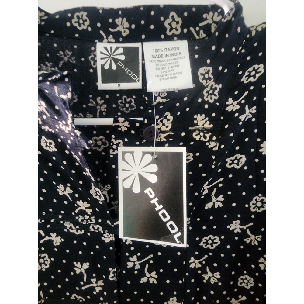 Phool Floral Made In India Women's Shirt Dress Size Small NWT Black Button Up - Picture 4 of 7